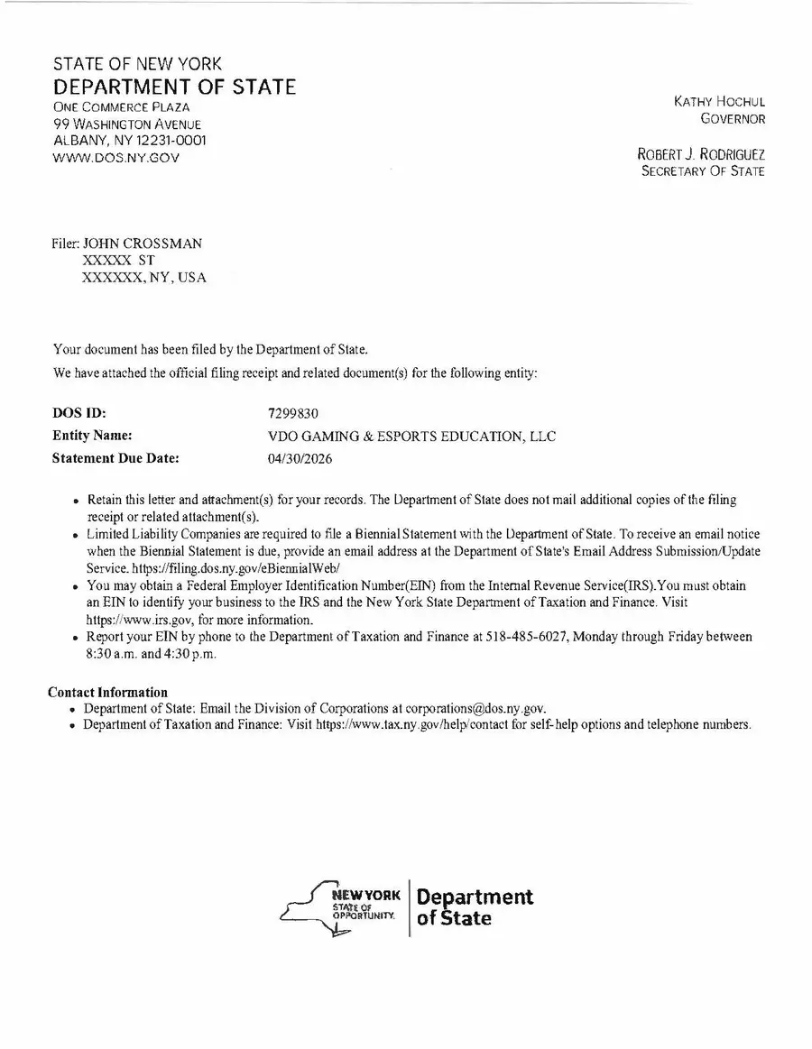 NYS Department of State Filing
