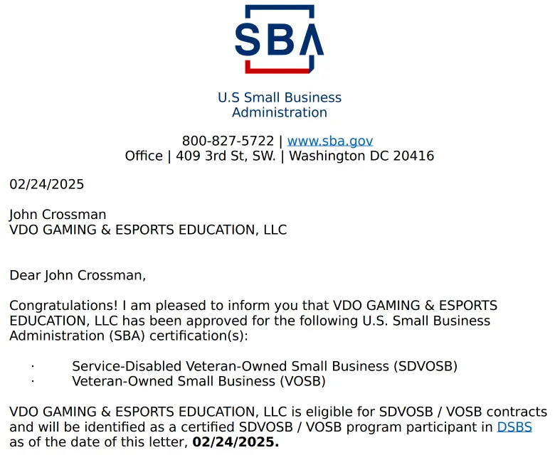SBA Certification (SDVOSB / VOSB)