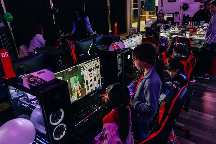 Picking out an avatar on the gaming floor