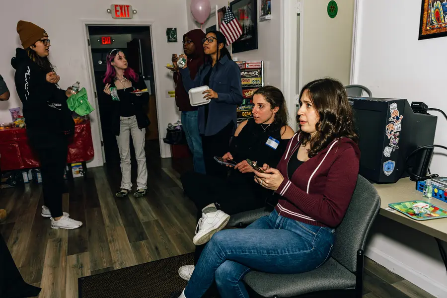 Guests gather in the lounge area
